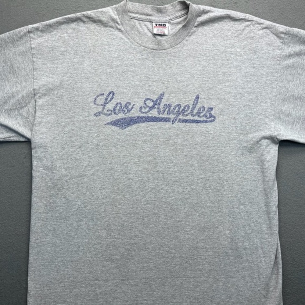 VTG‎ TND Men Los Angeles Script Heather Gray Cotton Tee Size XL